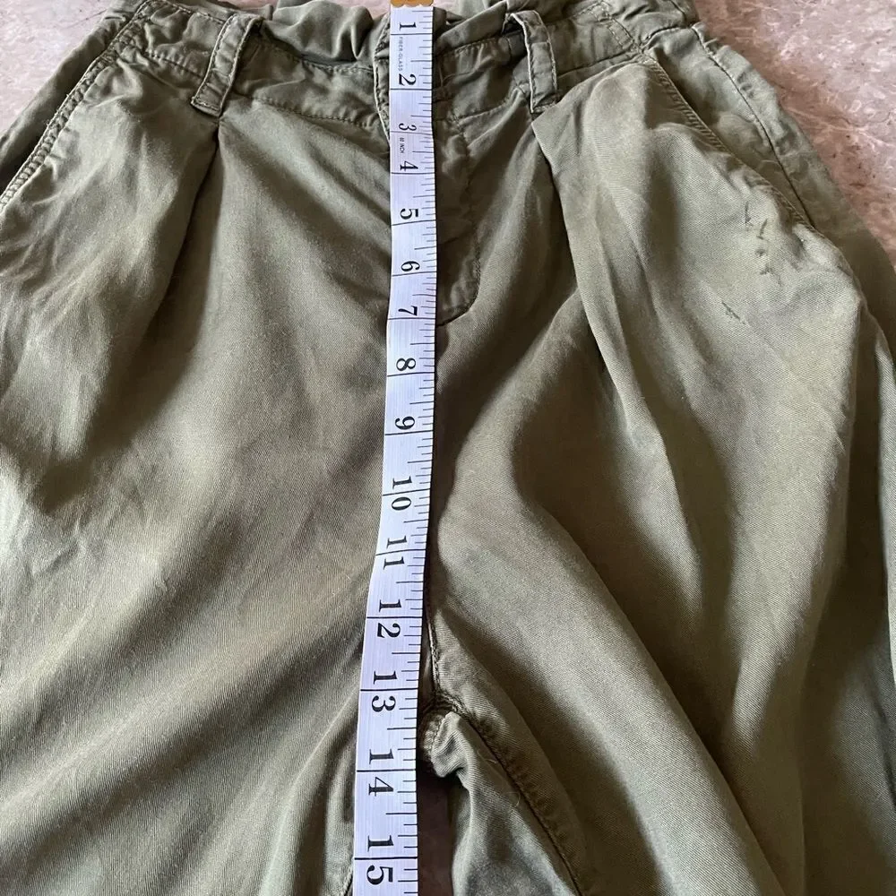 ZARA army green high rise paper bag wide leg ankle pants XS - Picture 9 of 9